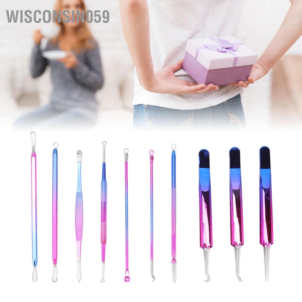 Wisconsin059 10 cái Bộ dụng cụ lột mụn bằng thép không gỉ An toàn nhỏ gọn cầm tay Dụng loại bỏ đầu đen cho gia đình và thẩm mỹ viện