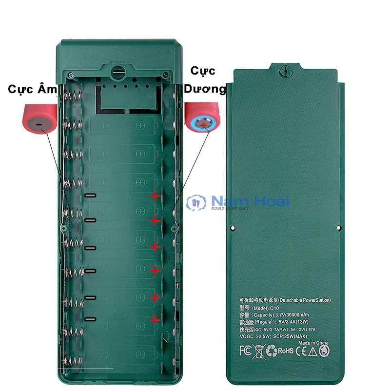 box sạc dự phòng 10 cell 5v2.4A Q10, Dể dàng tháo lắp ( Mẫu Mới 2021)