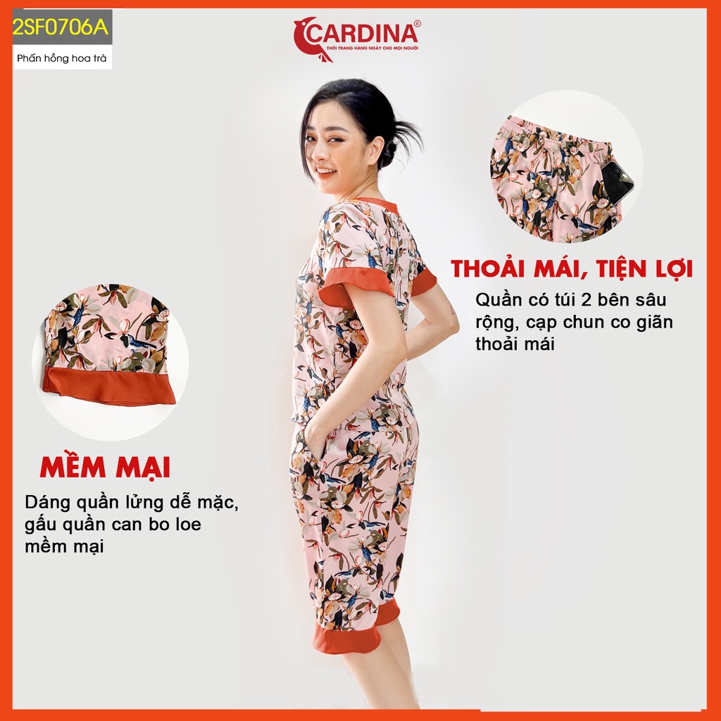 Đồ Bộ Nữ CARDINA Chất Lụa Nhật Cao Cấp Áo Cộc Tay Quần Lửng Họa Tiết Độc Đáo