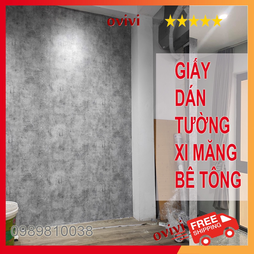 Giấy dán tường giả bê tông xi măng hàn quốc đẹp dán phòng ngủ phòng khách nhà hàng showroom studio spa sang trọng