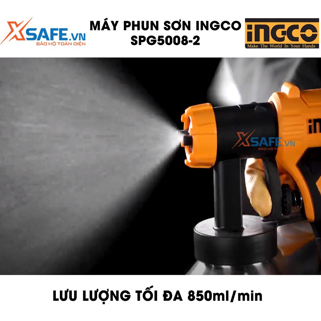 Máy phun sơn cầm tay INGCO SPG5008-2 500W Súng phun sơn điện đầu béc 2.5mm, bình chứa nhôm 800ml - Bảo hành 6 tháng