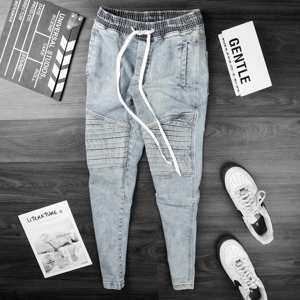 Quần Jean Biker Nam Form Slim Cao Cấp, Vải Xịn Co Giãn Thoải Mái Vận Động, Gối Gấp Ly Thời Trang Trẻ Trung Thời Thượng