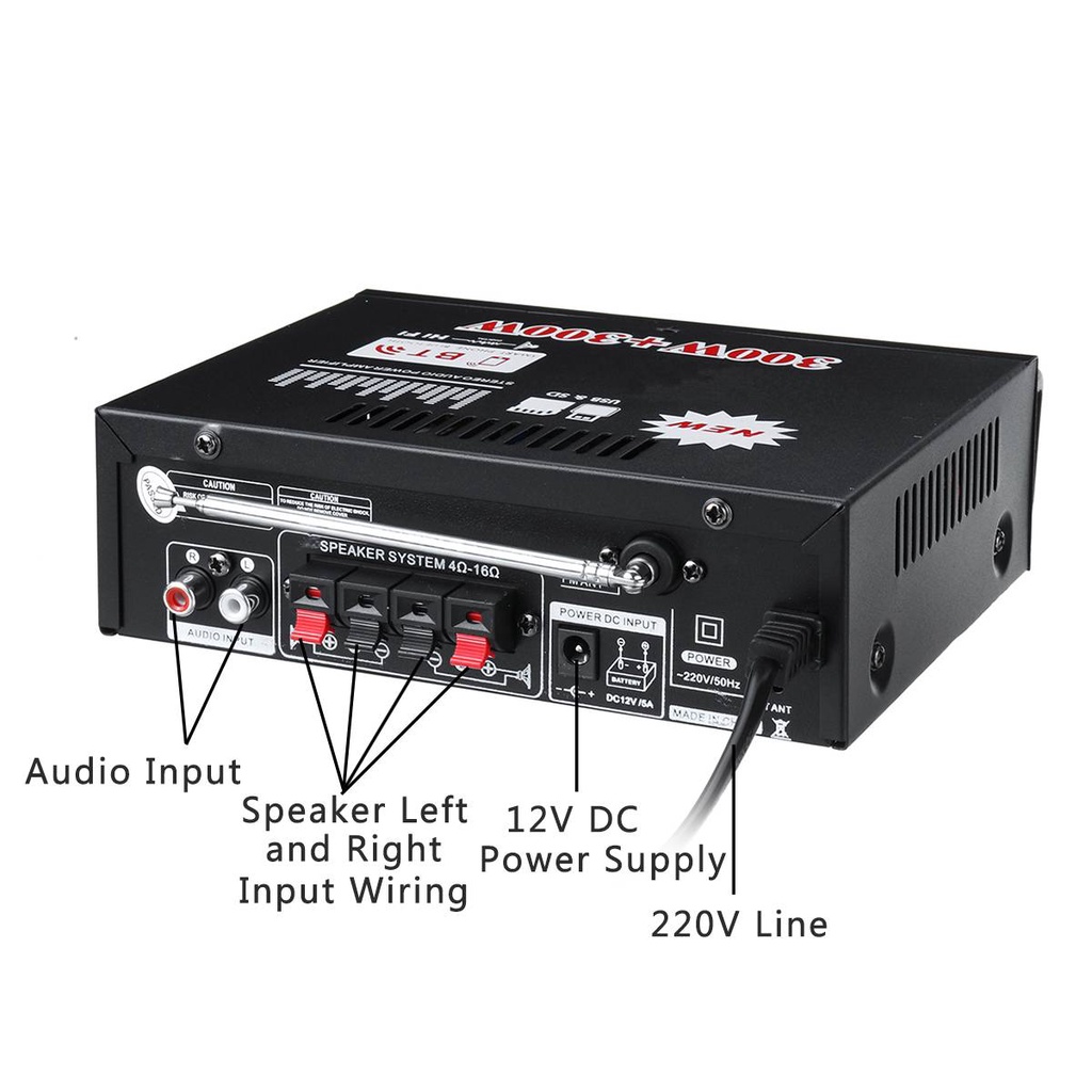 Âm Ly Mini, Amly Mini Bluetooth + Ghi âm BT198B-B Cao Cấp, Amply Gia đình, Xe Hơi - Công Suất Khủng, Loa Bass 25