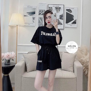 Đồ bộ mặc nhà mùa hè , đồ ngủ bigsize chất cotton Helen Clothing in chữ SLow