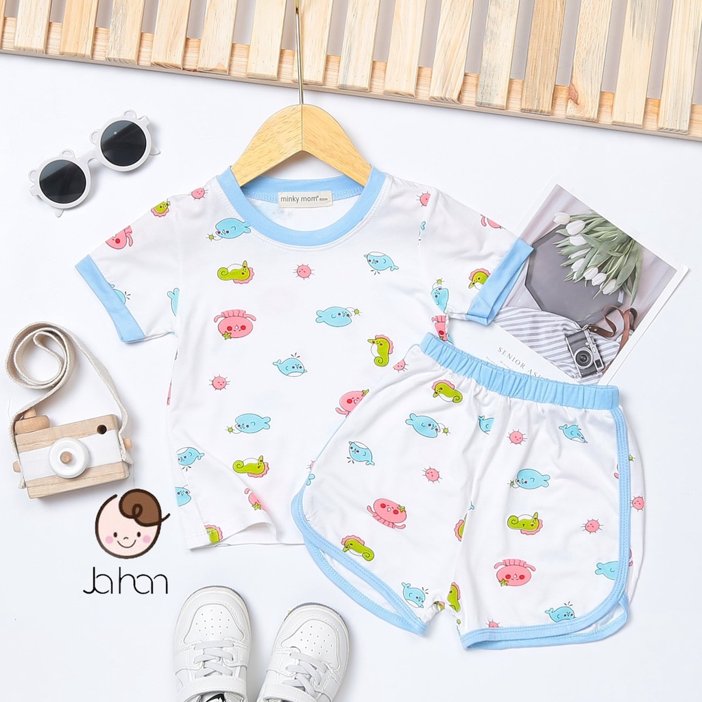 Bộ Cộc Tay MINKYMOM Phối Viền in Hình Bạch Tuộc Đáng Yêu Cho Bé Trai, Bé Gái - Chất Thun Lạnh Thoáng Mát