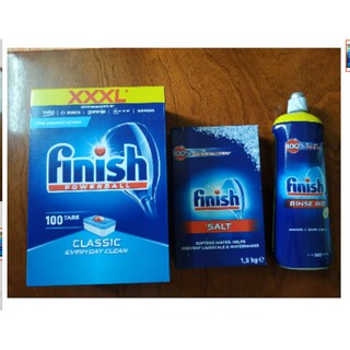 Combo viên rửa bát Finish classic 100 viên + muối Finish 1,5kg + bóng Finish 750ml