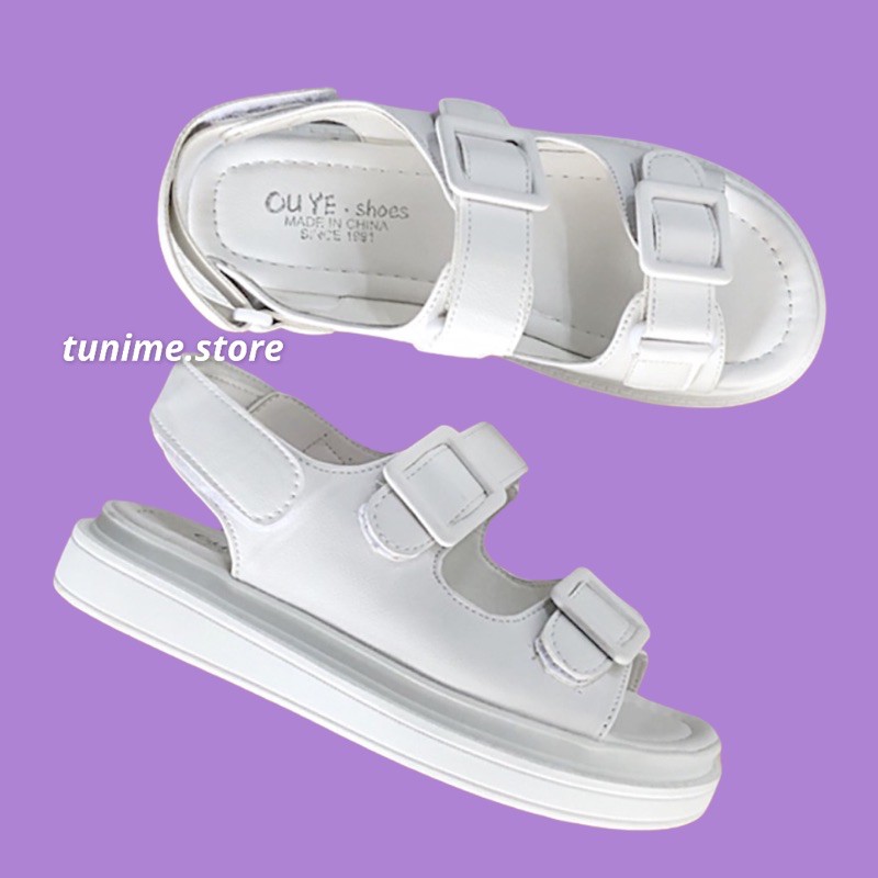 (CÓ SẴN Trắng, Đen) Sandals đi học ulzzang dáng basic quai dán Tunime Store