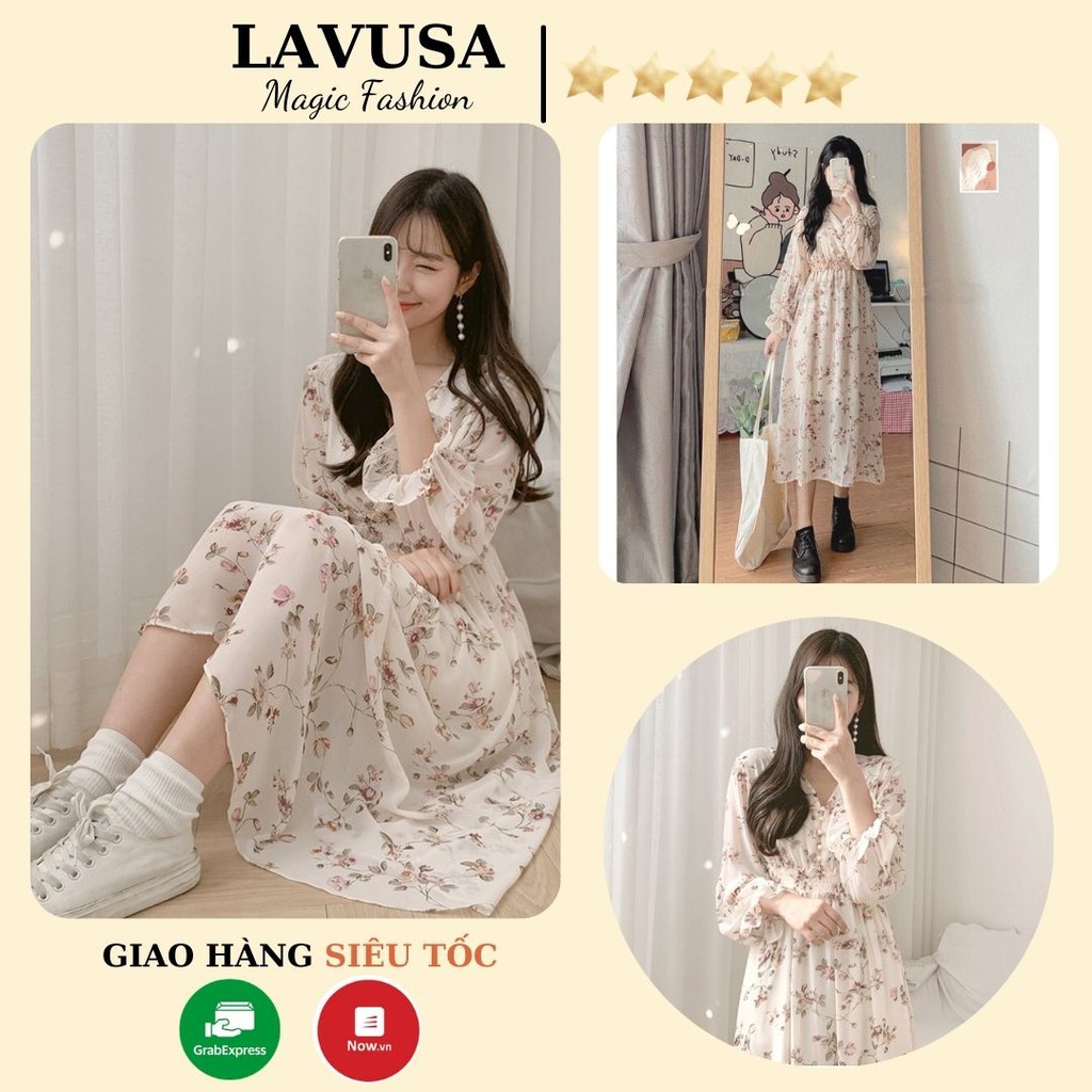 Váy Hoa Ullzang Dáng Dài Cổ Tim Voan Tơ 💖 𝘍𝘳𝘦𝘦𝘴𝘩𝘪𝘱 💖 Đầm Hoa Nhí Cúc Bọc Vintage LAVUSA