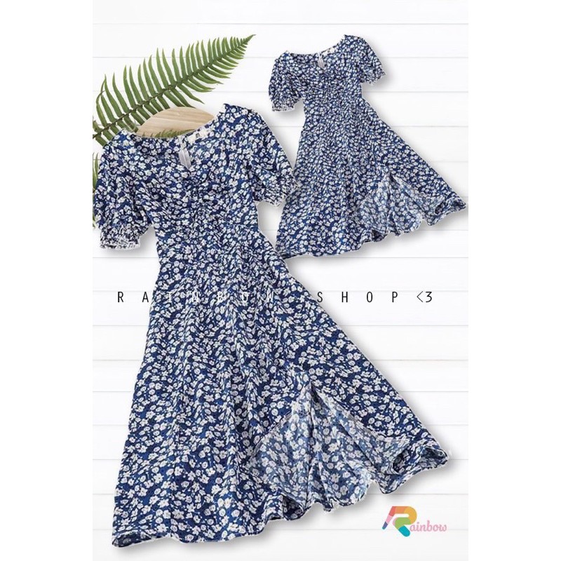 Đầm thiết kế Xanh Hoa Đầu Mùa - có size Mẹ và Bé