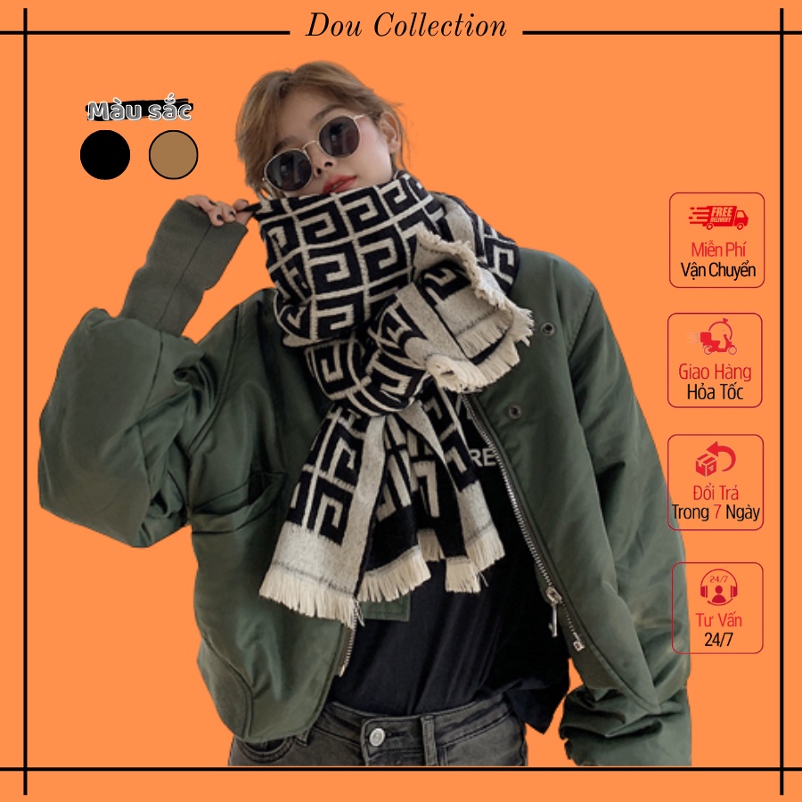 [Nowship2h] Khăn len quàng cổ Cashmere dày cao cấp họa tiết caro giữ ấm thời trang thu đông - 65x195cm - mã LN024