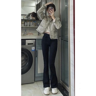 Quần jean đen cạp cao ống loe