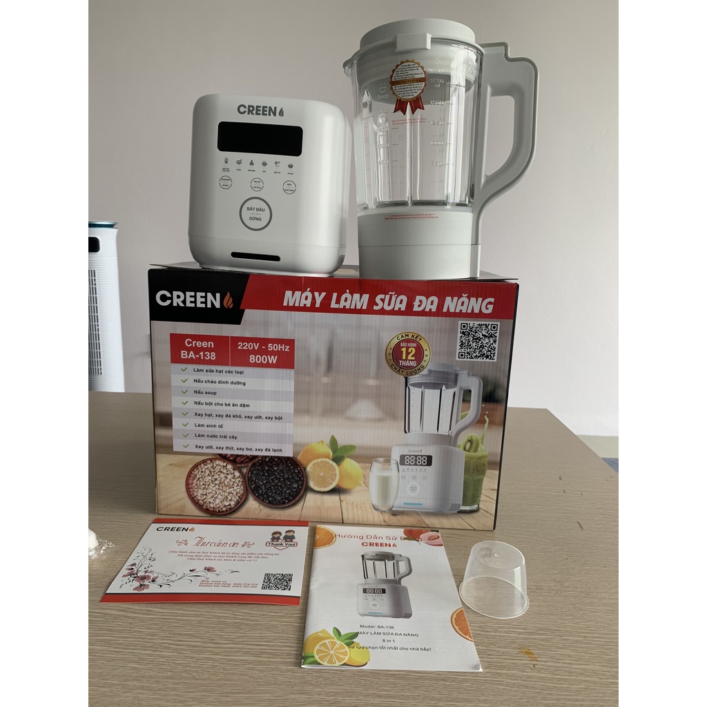 Máy Làm Sữa Hạt Đa Năng Creen BA-138 Plus dung tích 1.75L, Công Suất 1600W, Bộ Giảm Âm Thông Minh (Chính Hãng, BH 24th