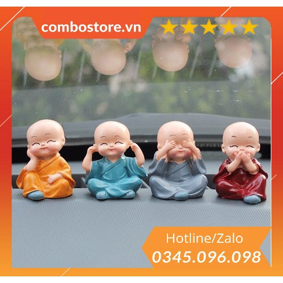 Bộ Tượng Chú Tiểu Tứ Không, Phong Thủy 4 Tư Thế, Trang Trí Taplo Ô Tô