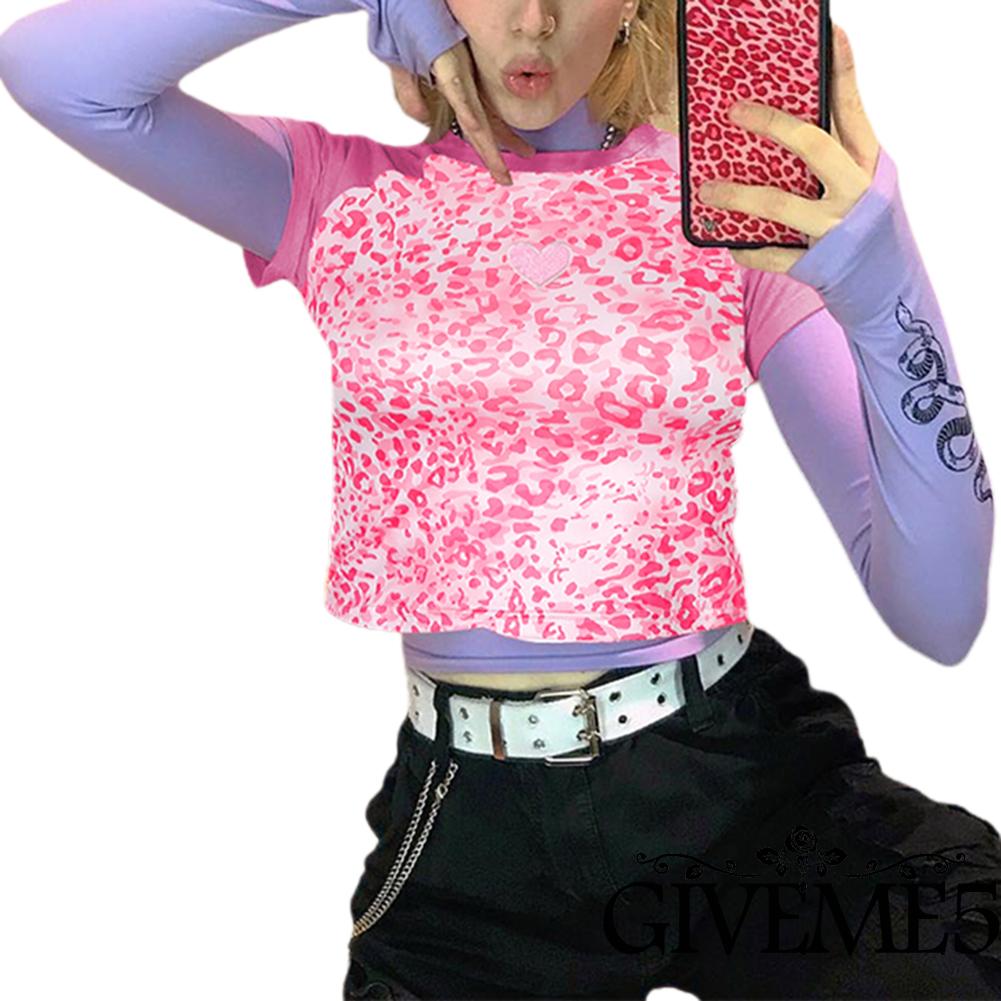 Áo Thun Nữ Ngắn Tay Họa Tiết Da Báo Thời Trang