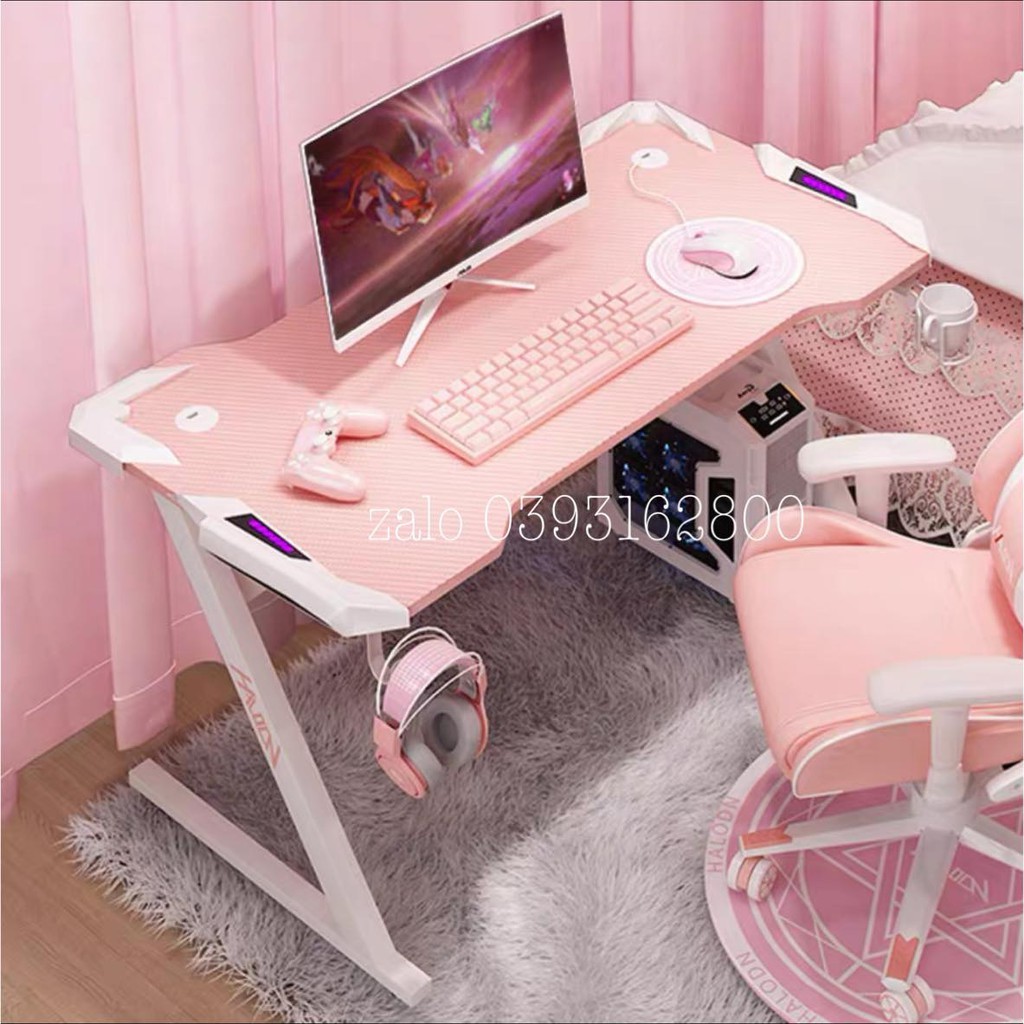 (Sẵn 100cm) Bàn Gaming Hồng,Bàn Ghế Streamer Hồng Có Đèn Led Cho Nữ Đủ Mọi Kích Cỡ