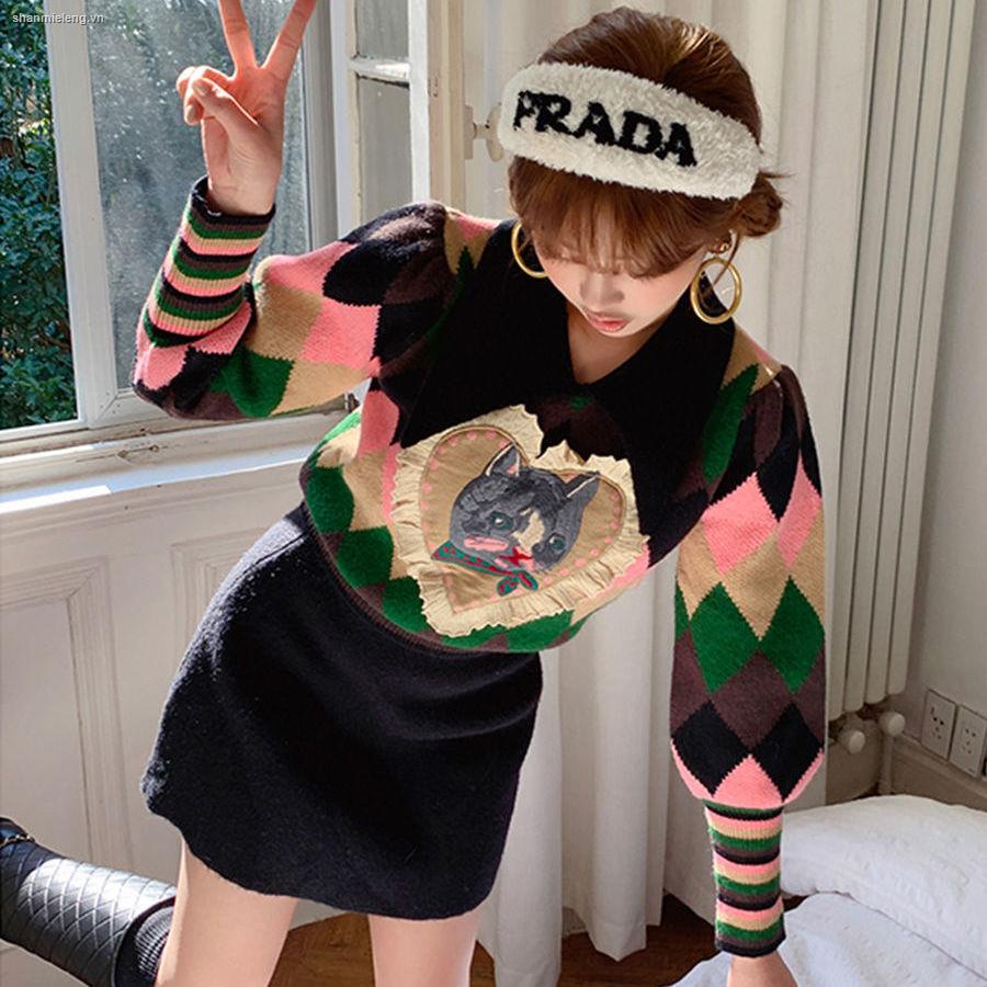 Áo sweater dáng ngắn cổ búp bê thời trang mùa đông 2021 dành cho nữ