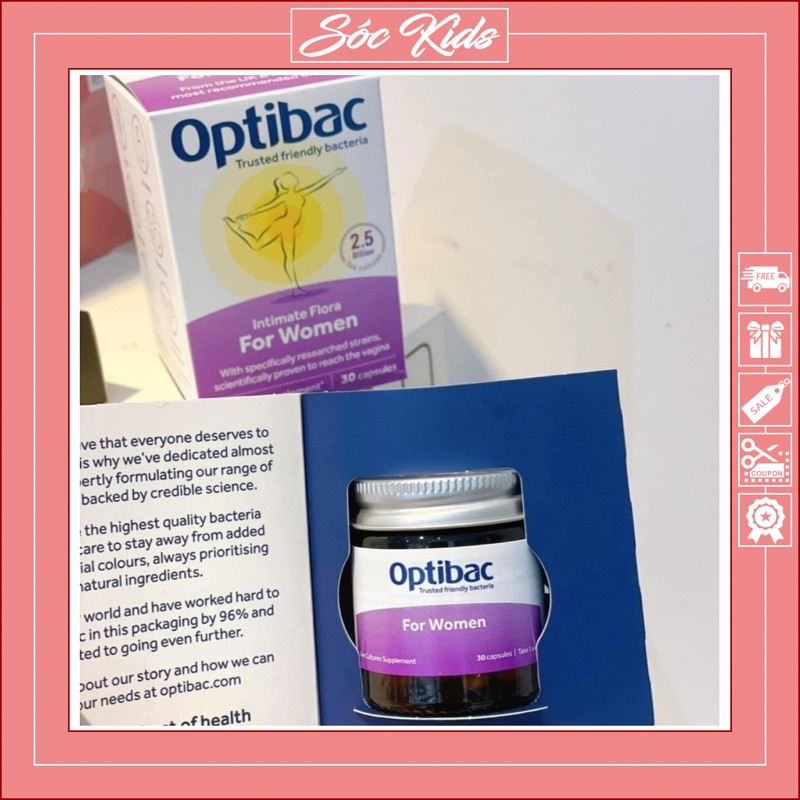 Men Vi Sinh Optibac Tím Optibac For Woman Cho Phụ Nữ - CHUẨN ANH | DATE 2023 | MẪU MỚI | 30 Viên - 90 Viên | SÓC KIDS