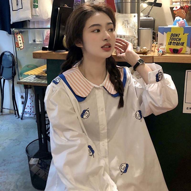 Áo Sơ Mi Tay Dài Dáng Rộng In Họa Tiết Thời Trang Cho Nữ