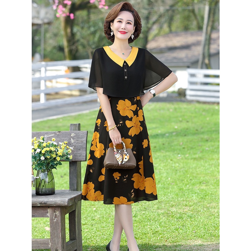 Vây dành cho nữ chung tuổi đầm dự tiệc Đầm Chiffon Dáng Dài Phong Cách Phương Tây Thời Trang Mùa Hè Hàng Mới 2022 Dành Cho Nữ Trung Niên 40 Tuổi