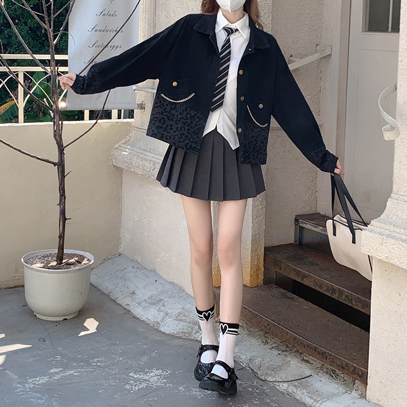 Áo Khoác denim In Họa Tiết Da Báo Thời Trang Dành Cho Nữ