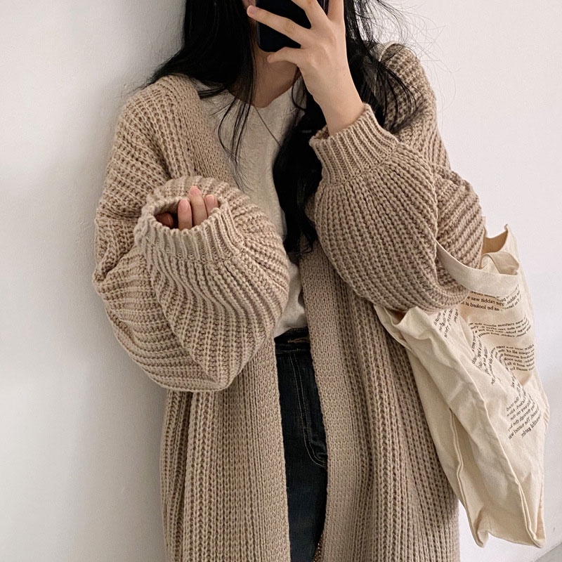 Áo khoác cardigan XINLANYASHE dệt kim dáng dài rộng thời trang thu đông 2022 phong cách retro áo khoác lông tim