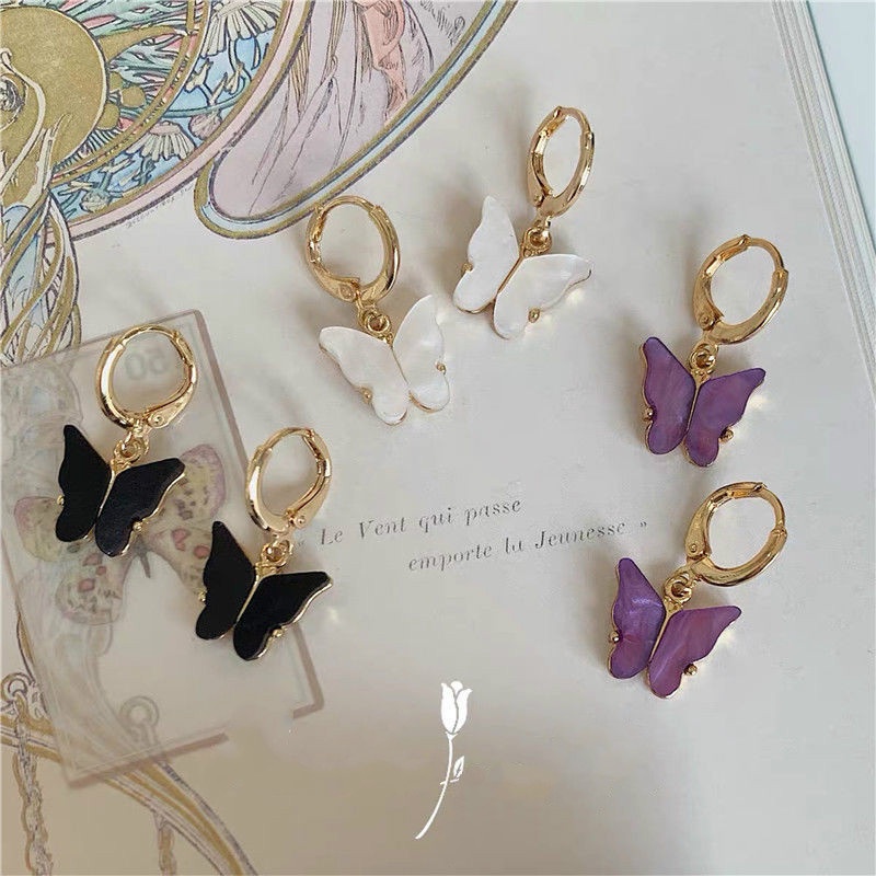 Khuyên tai dạng kẹp 191105 hình bướm yêu tinh không cần xỏ lỗ cá tính cho học sinh