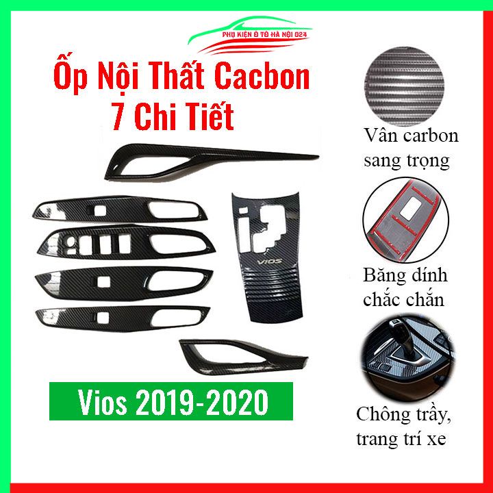 Ốp nội thất cho xe ô tô Vios 2019 2020 Vân Cacbon 7 Chi Tiết bảo vệ chống trầy xước và làm đẹp xe
