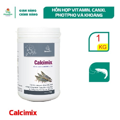 Vemedim Calcimix tôm, hỗn hợp vitamin, canxi, photpho và khoáng cho tôm, Hộp 1kg
