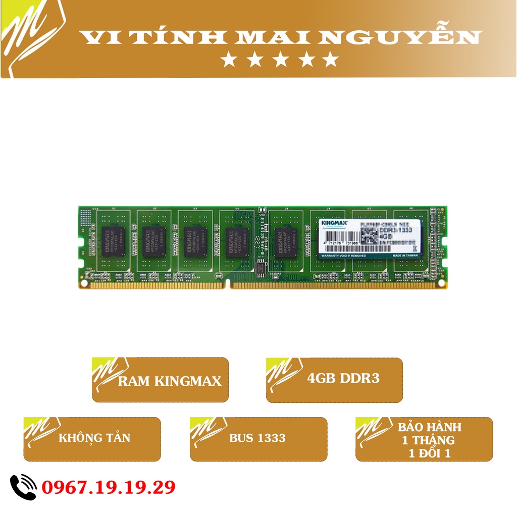 Ram máy tính Kingmax 4G DDR3 Bus1333. Hàng đã qua sử dụng. BH 1 tháng.