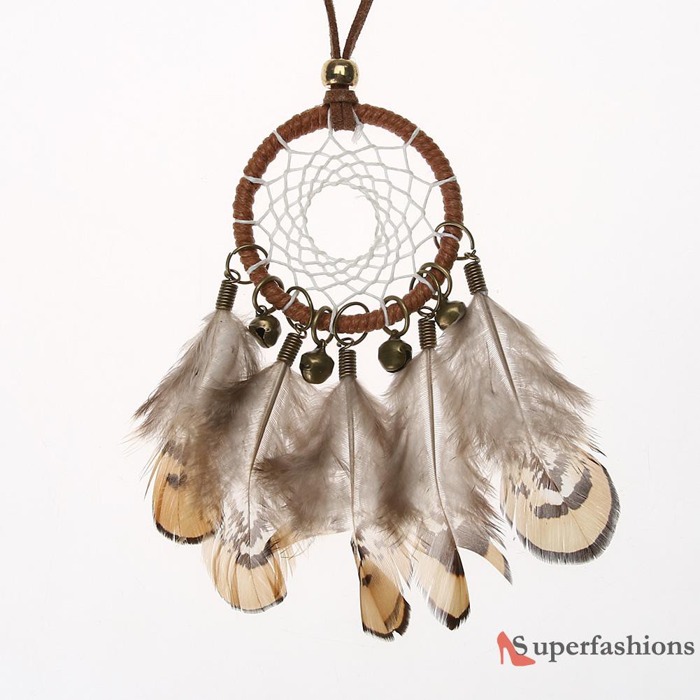 vòng cổ Mặt Dreamcatcher Phối Chuông Và Lông Vũ Phong Cách Ấn Độ