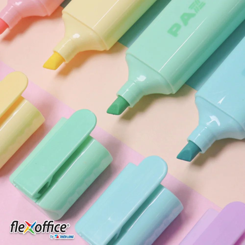 Bút dạ quang màu Pastel Thiên Long Flexoffice Pazto FO-HL009/VN - Bút nhớ dòng rửa được - Không để lại vết khi Photocopy