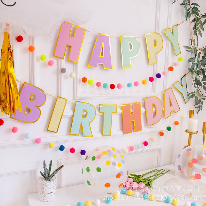 Cờ Treo Tường Trang Trí Tiệc Sinh Nhật Màu Macaron In Chữ Happy Birthday