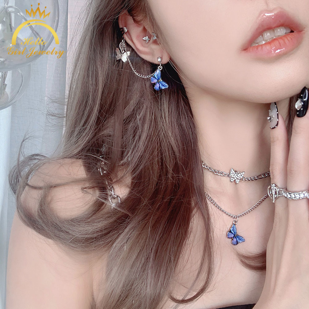 1 Bông Tai Hình Bướm Ba Chiều Tích Hợp Kẹp Vành Tai