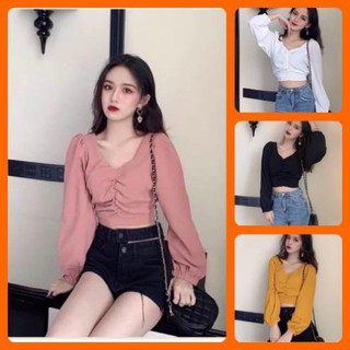Áo kiểu voan rút ngực cổ vuông Kèm hình thật cuối B