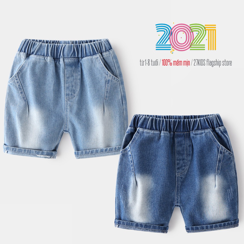 Quần Jean cho bé WELLKIDS quần short Jean họa tiết túi sau chất bò mềm hàng xuất Âu Mỹ