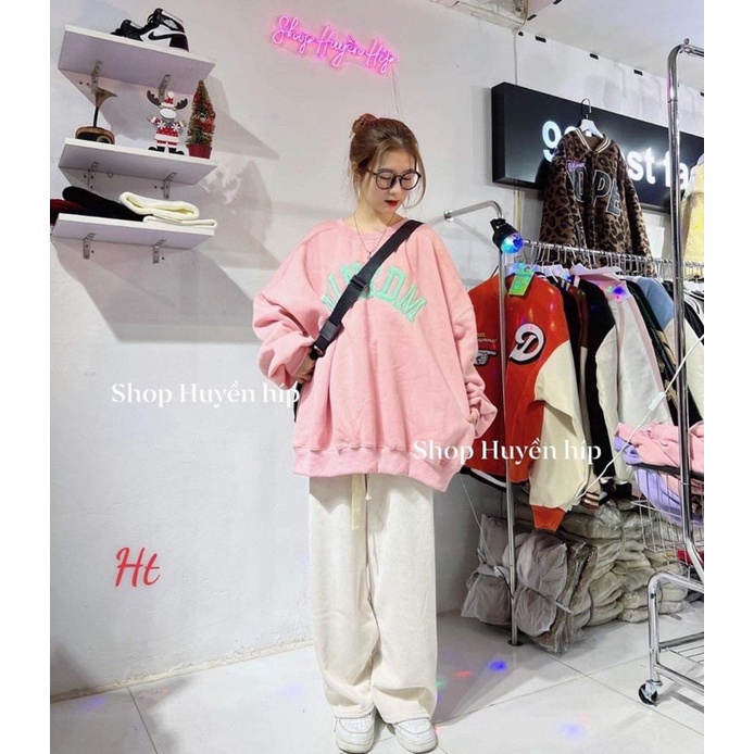 Áo nỉ bo Hồng chữ xanh