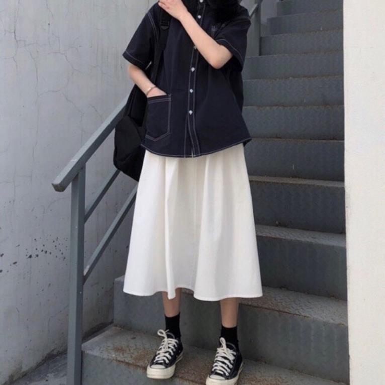 [XẢ KHO] Chân Váy Dài Ulzzang Phong Cách Hàn Quốc Chất Thô Kaki Mềm Thiết Kế Lưng Chun Freesize