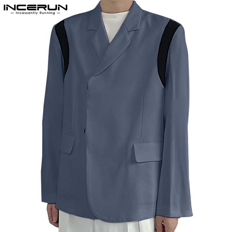 Áo blazer nam INCERUN tay dài cổ bẻ phối màu tương phản 3 màu tùy chọn