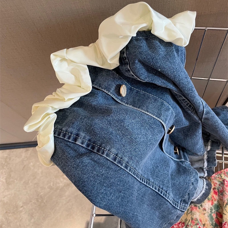 Áo Ống Ngắn Chất Liệu Denim Viền Ren Mới Cho Nữ