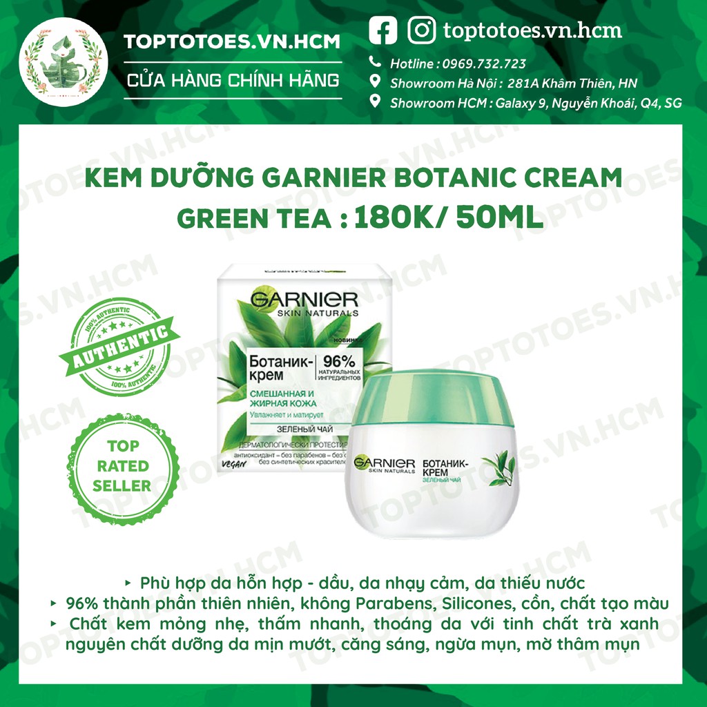 Kem dưỡng Garnier Botanic Green Tea Cream dưỡng da mềm mướt, ngừa viêm