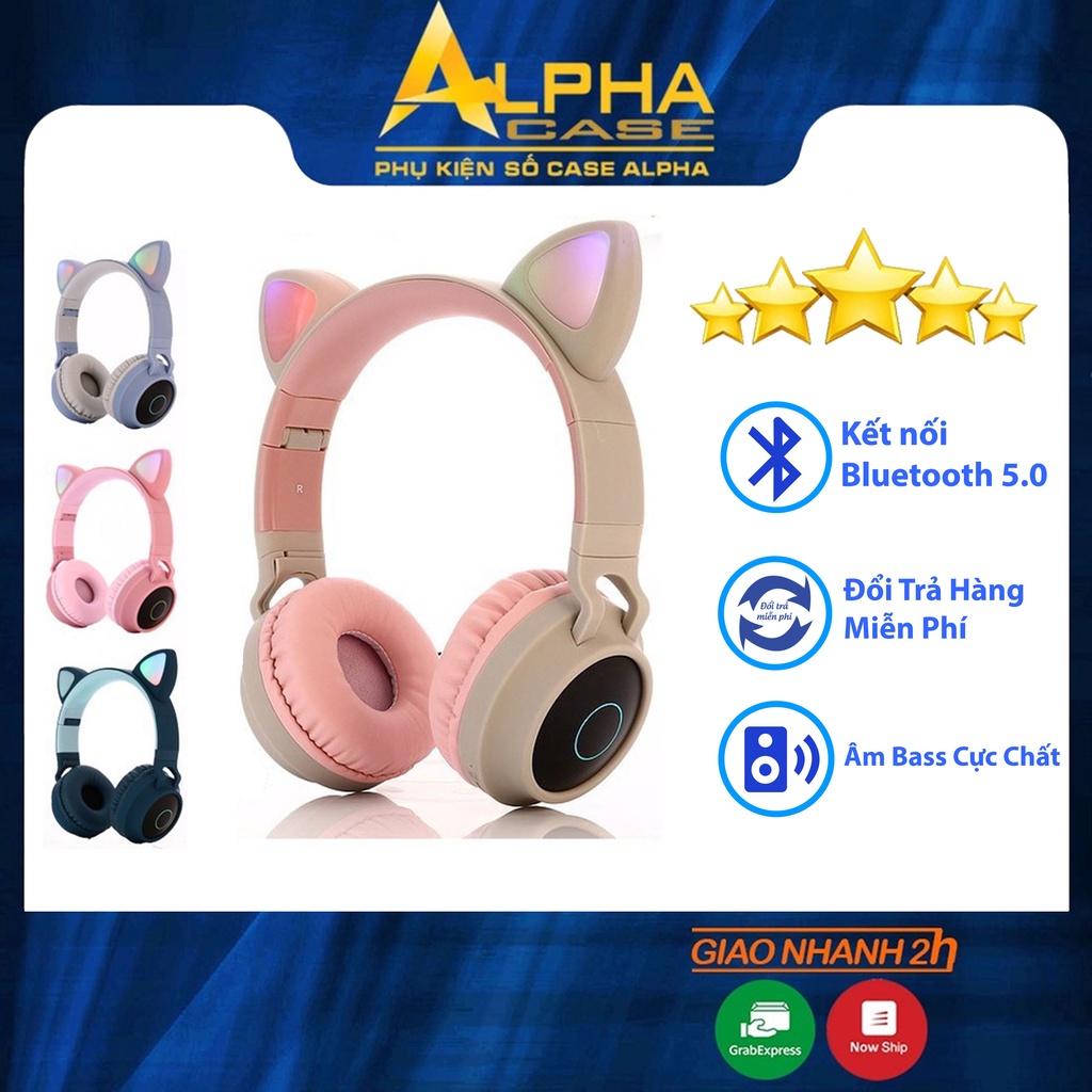Tai Nghe Mèo Bluetooth, Headphone Tai Mèo Dễ Thương Có Mic,Âm Bass Mạnh Mẽ, Pin Khủng 400mAh BH 12 Tháng CaseAlpha