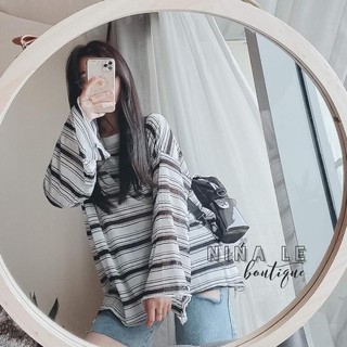 Áo len kẻ dáng rộng hot hit