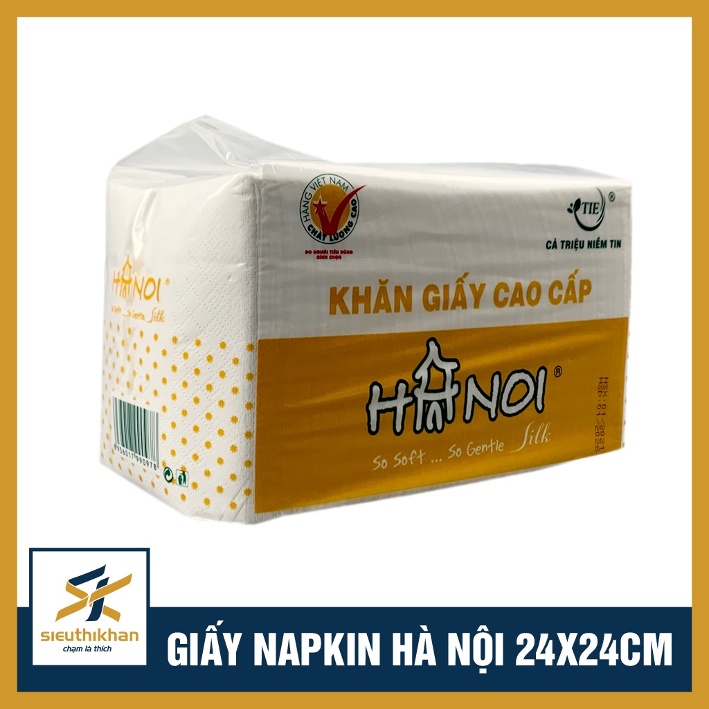 Giấy ăn Napkin Hà Nội Silk kích thước 24x24cm, 3 lớp, 100% bột giấy nhập khẩu