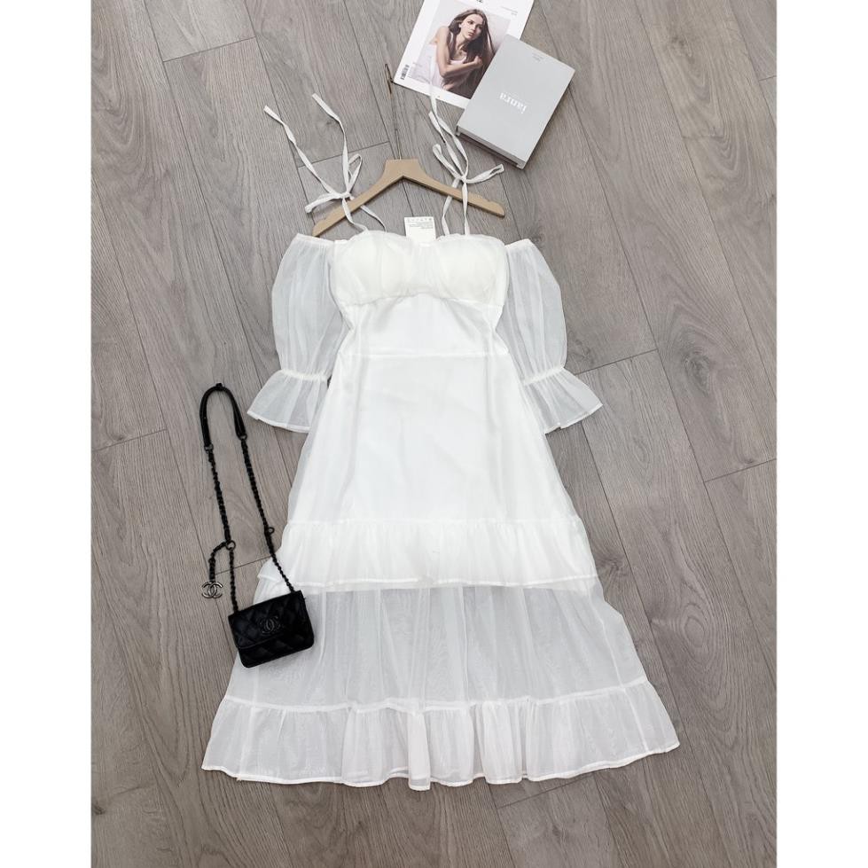 Đầm trắng dự tiệc trễ vai xoè bồng kiểu maxi dễ thương –2 màu – XungStore  ྇