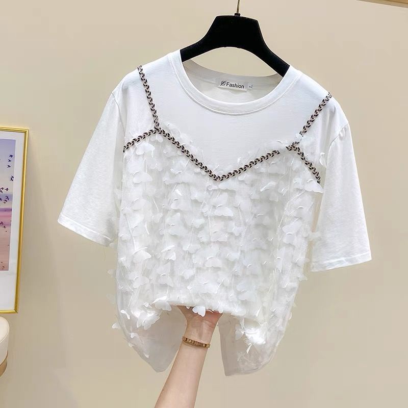 Áo Thun Tay Ngắn Cổ Tròn Giả Hai Lớp Thời Trang Mùa Hè Phong Cách Hàn Quốc Hàng Mới Dành Cho Bạn Nữ 2022