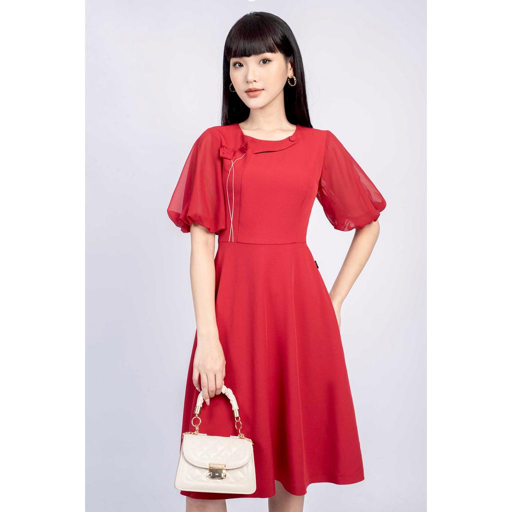 Đầm dáng xòe, tay bồng, khoét ngực MMOutfit M-DA000521238