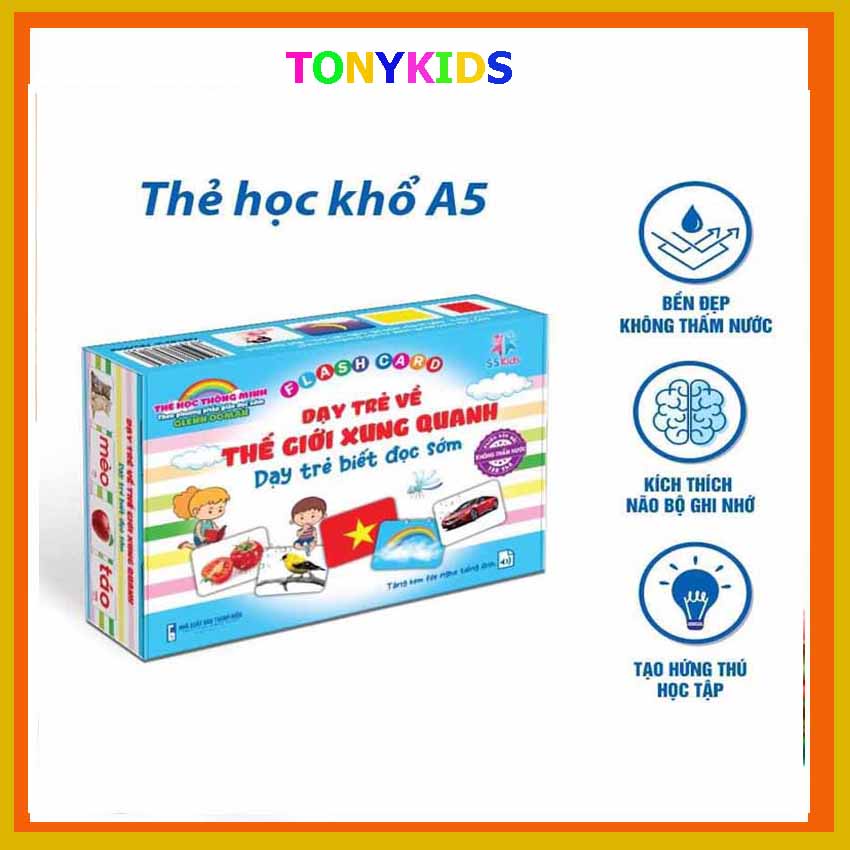 Thẻ học A5 ép Plastic,Ko THẤM NƯỚC, siêu BỀN ĐẸP, dạy bé nhận biết TGXQ
