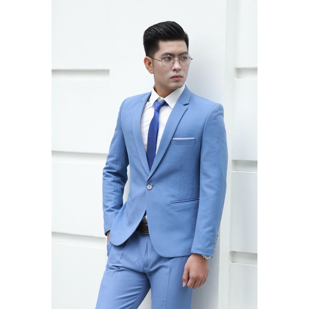 Áo Vest nam màu Xanh da trời cao cấp, body kiểu Hàn Quốc