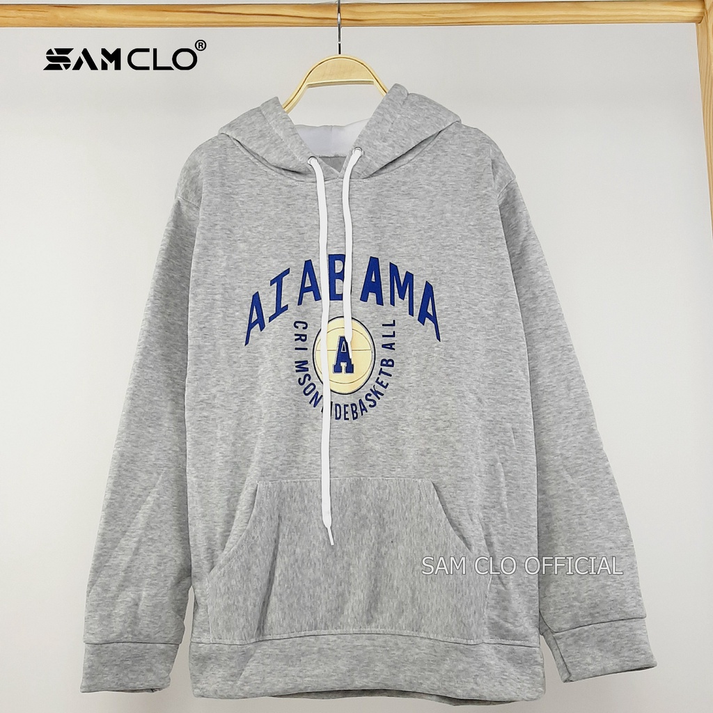 ÁO KHOÁC NỈ nữ SAM CLO freesize hoodie chui có mũ tay dài thu đông dáng unisex in quả bóng aiabama chữ A