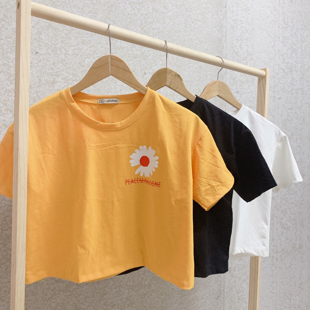 [HOT] áo Thun Crotop Form Rộng In Hình Hoa PEA Kiểu Hàn Quốc Cá Tính TTT0007